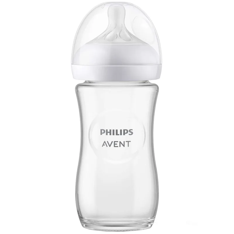 Philips Avent Natural Response Glass Bottle 1m+ Γυάλινο Μπιμπερό με Θηλή Σιλικόνης Ροής 3 Οπών 240ml Κωδ SCY933/01