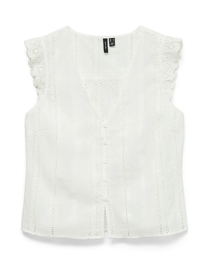 VERO MODA VMBELL EMB SL TOP WVN 10348259-Snow White White