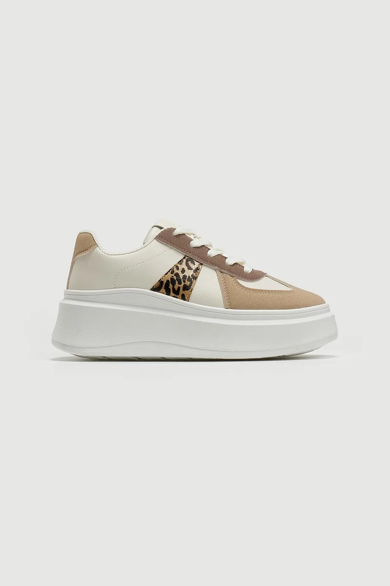 Flatform Sneakers Mixed Materials - 9753 - Taupe