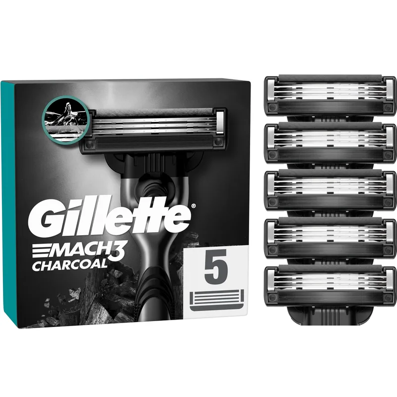 Gillette Mach 3 Charcoal Replacement Razors Ανταλλακτικές Κεφαλές Ξυριστικής Μηχανής 3 Λεπίδων με Ενεργό Άνθρακα 5 Τεμάχια