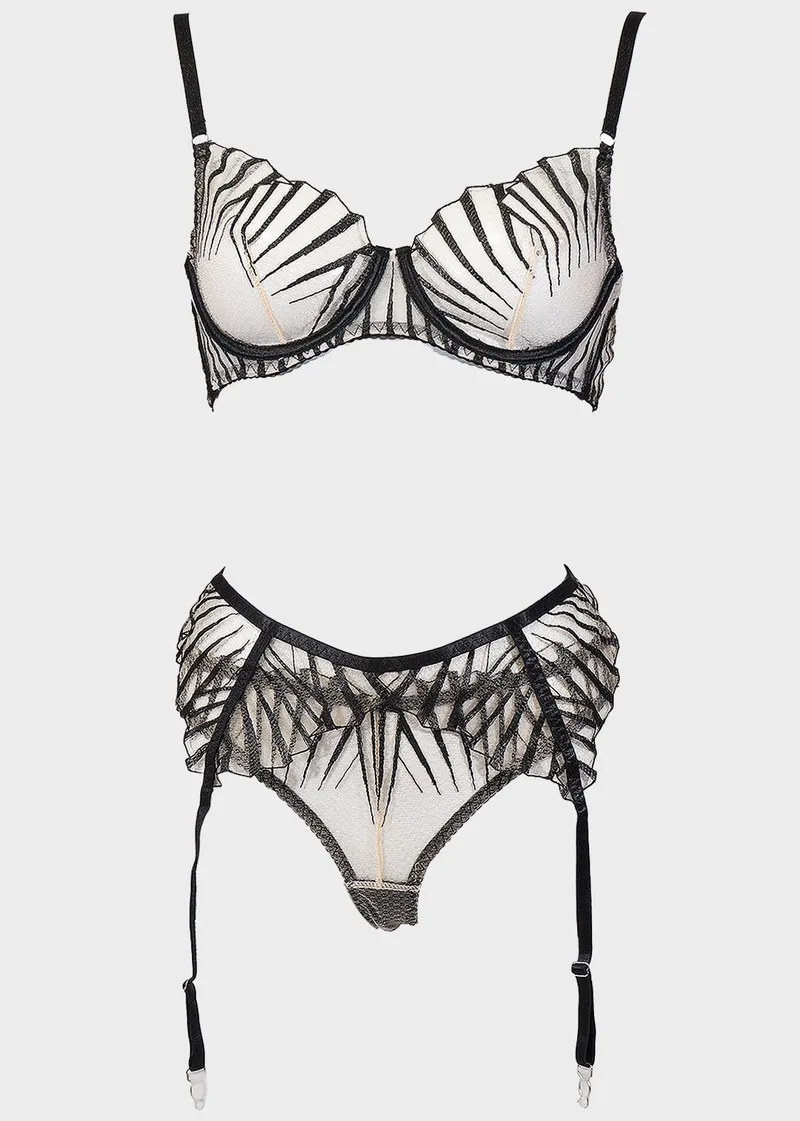 Γυναικείο σετ sexy bra διαφάνειες ζαρτιέρα & string.Συσκευασία 3pack ΜΑΥΡΟ