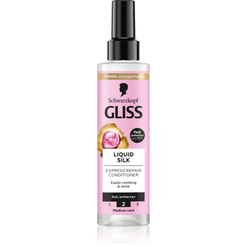 Schwarzkopf Gliss Liquid Silk κοντίσιονερ χωρίς ξέβγαλμα για την ενίσχυση και λάμψη μαλλιών 200 ml