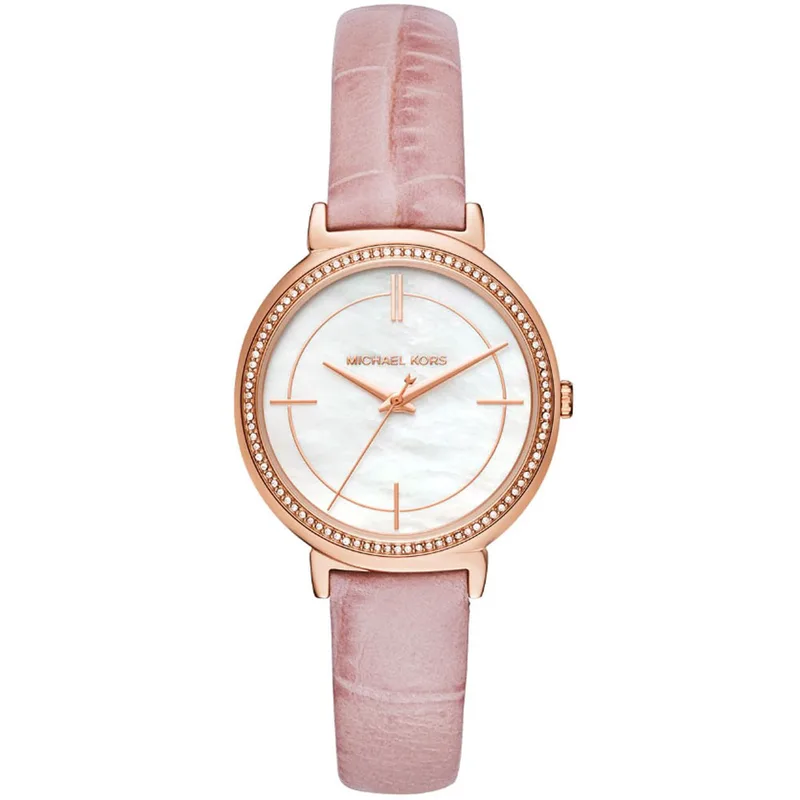 MICHAEL KORS Cinthia Crystals Rose Χρυσό Ροζ Leather Strap MK2663