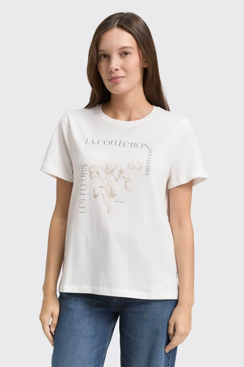 Tom Tailor γυναικείο T-shirt με print Regular Fit - 1049174 Λευκό