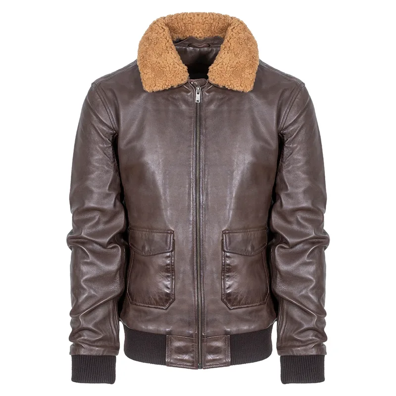 Prince Oliver Δερμάτινο Μπουφάν Καφέ Aviator 100% Leather Jacket (Modern Fit)