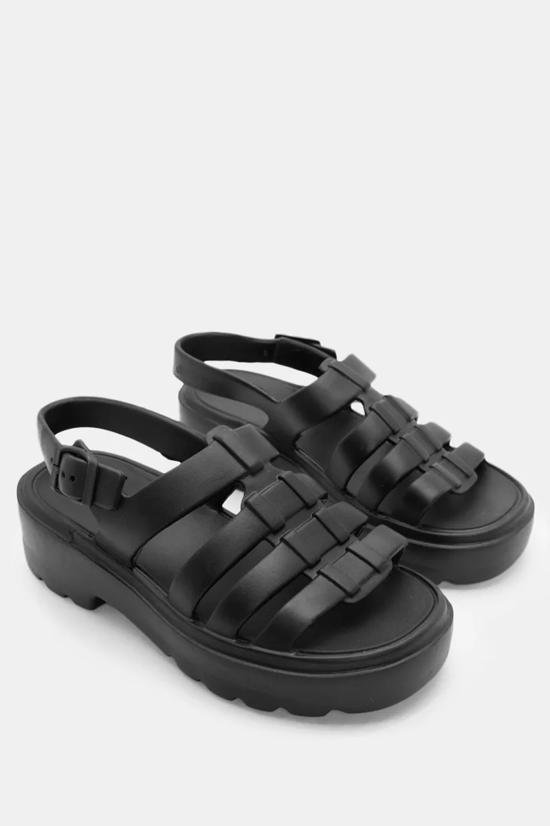 Σανδάλια Flatform με Τόκα - Μαύρο