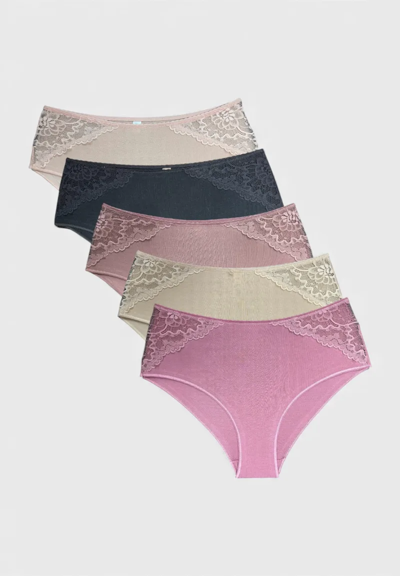 Σλιπ Midi Sexen Βαμβακερά Ψηλόμεσα με Δαντέλα – Σετ 5 Τεμαχίων Colors SXN3673-Πολύχρωμο