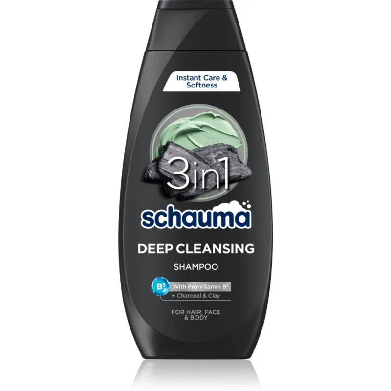 Schwarzkopf Schauma MEN σαμπουάν με ενεργά συστατικά του άνθρακα για πρόσωπο, σώμα, και μαλλιά 400 ml