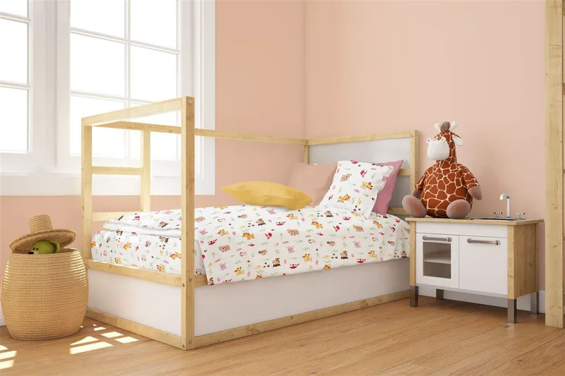 Παπλωματοθήκη Εμπριμέ bebe Forest Animals 571 120X160 White-Ροζ 100% Cotton
