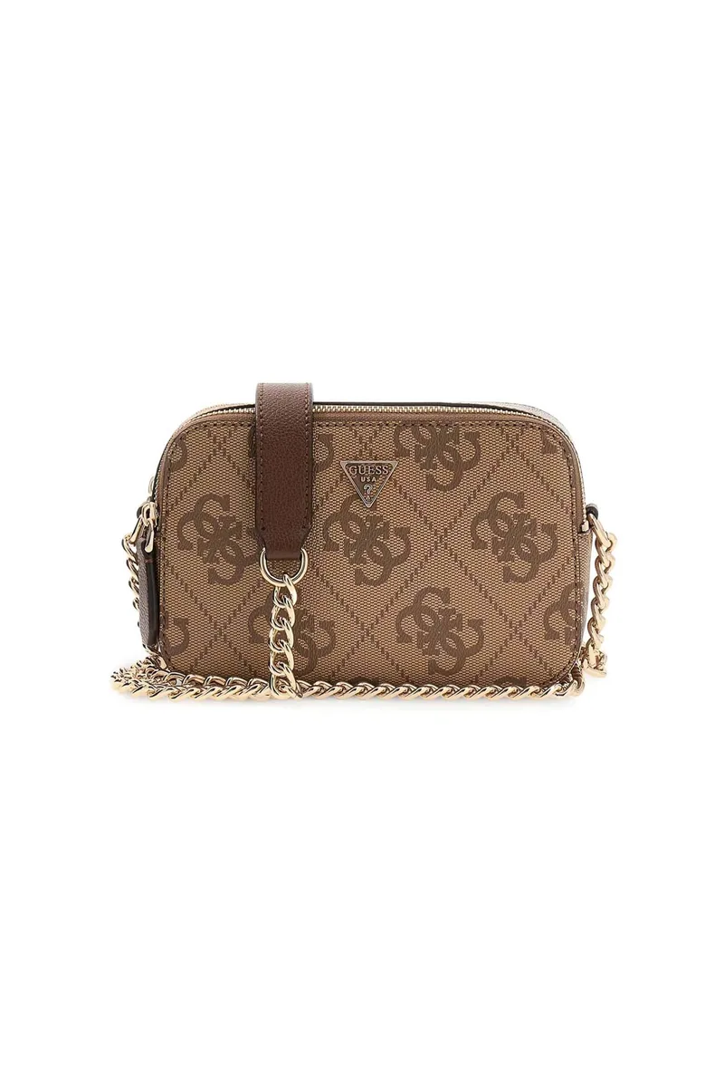 Guess γυναικεία τσάντα crossbody με μεταλλικό λογότυπο και all-over logo print "Noelle II" - HWSO9672140 Καφέ
