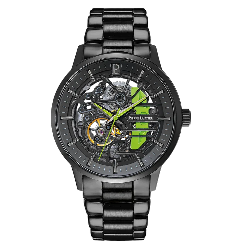 PIERRE LANNIER Paddock Skeleton Automatic - 344A479 Black case with Stainless Steel Bracelet