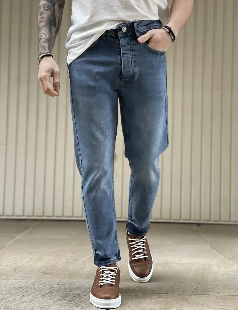 Ανδρικό μπλε σταθερό Loose Jean πεντάτσεπο με κουμπιά JR8000