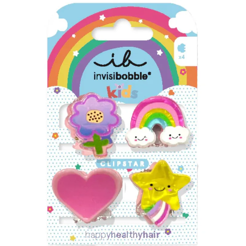 Invisibobble Clipstar Kids Happy World Κλιπ Μαλλιών για Παιδιά με Διάφορα Σχέδια 4 Τεμάχια
