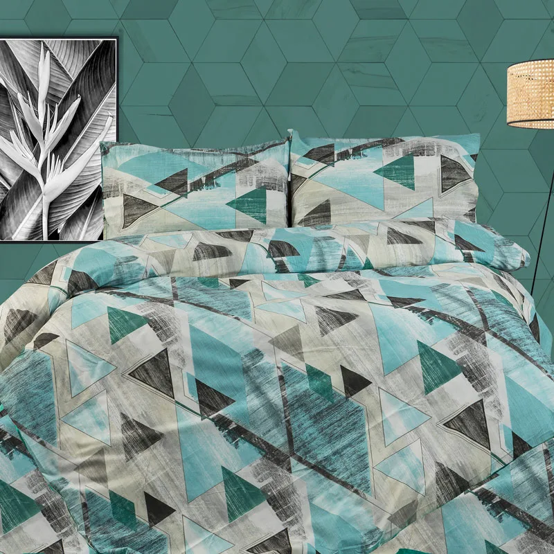 Φανελένια Παπλωματοθήκη Μονή 160x240 Dimcol Geometrical 332 Petrol 160x240