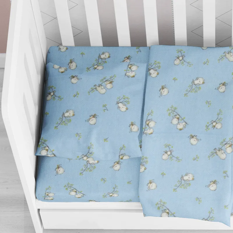 Φανελένια Βρεφική Μαξιλαροθήκη 35x45 Dimcol Birds 14 Blue 35x45