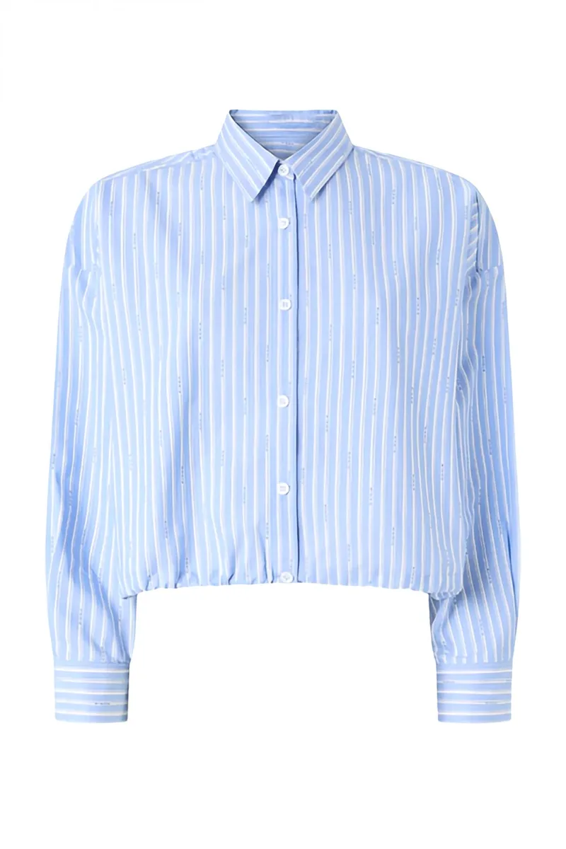 PINKO ΠΟΥΚΑΜΙΣΟ CROPPED ΡΙΓΕ CAMMIE SHIRT ΜΠΛΕ ΛΕΥΚΟ