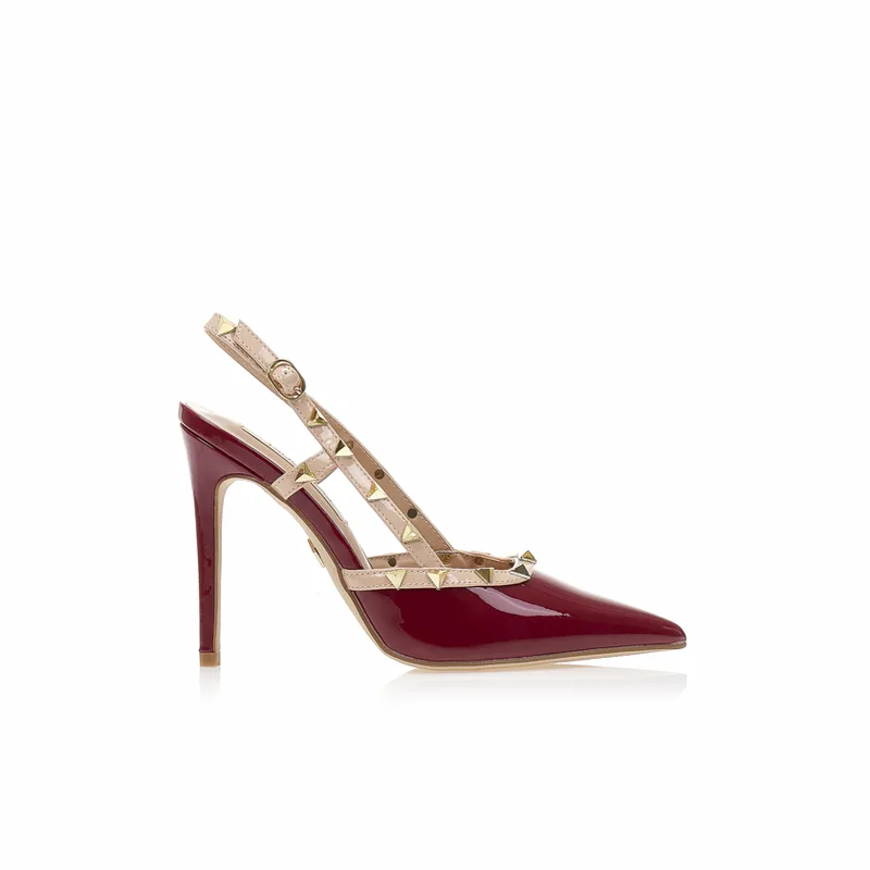 Γόβες TSOUKALAS mules μπορντό λουστρίνι με χρυσά τρουκς και nude λεπτομέρειες ΜΠΟΡΝΤΟ