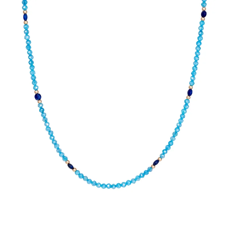 Κολιέ Κ14 με γαλάζιες πέτρες Αχάτη και Lapis Lazuli 051777 051777 Χρυσός 14 Καράτια