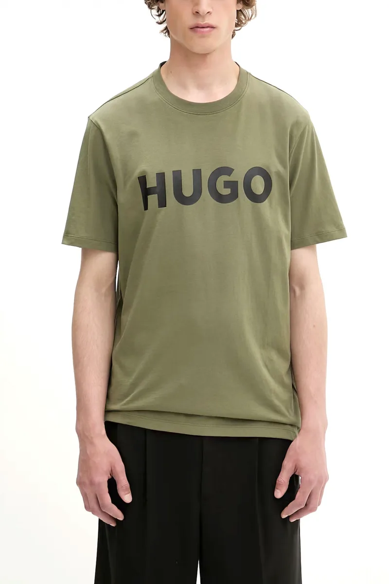 HUGO T-SHIRT DULIVIO LOGO ΧΑΚΙ-ΜΑΥΡΟ