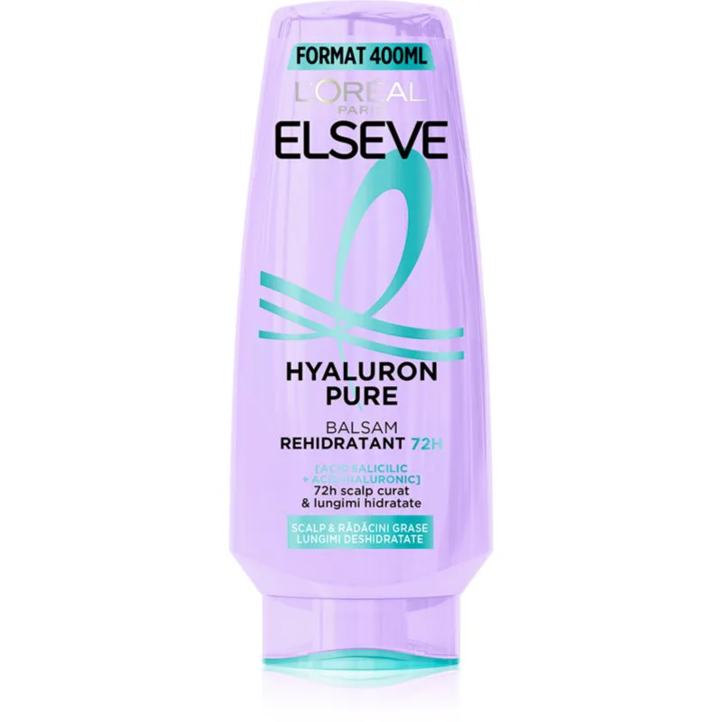 L’Oréal Paris Elseve Hyaluron Pure βάλσαμο μαλλιών για λιπαρό τριχωτό της κεφαλής και ξηρές άκρες 400 ml