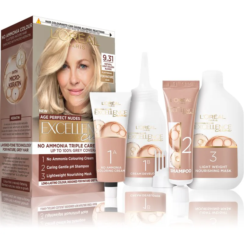 L’Oréal Paris Excellence Universal Nudes μόνιμη βαφή μαλλιών απόχρωση 9.31 Natural Light Golden Blonde 1 τμχ