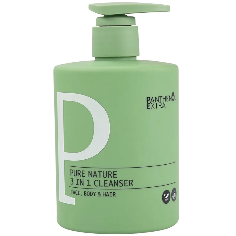 Panthenol Extra Pure Nature 3in1 Cleanser Τονωτικό Αφρόλουτρο & Σαμπουάν για Αποτελεσματικό Καθαρισμό σε Πρόσωπο, Σώμα & Μαλλιά για Αίσθηση Φρεσκάδας & Καθαριότητας, με Αντλία 500ml
