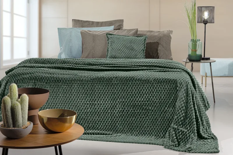 Σετ Κουβέρτα Fleece Υπέρδιπλη και Μαξιλαροθήκη Διακόσμησης Guy Laroche Smoothie Pesto 220x240