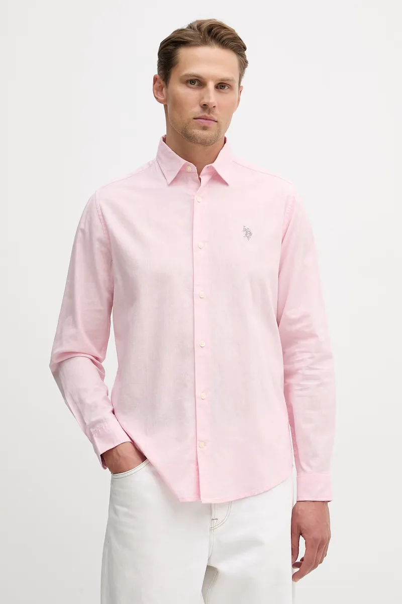 U.S. Polo Assn. Πουκάμισο σαφάρι ανδρικό με λινό LINEN BLEND LS