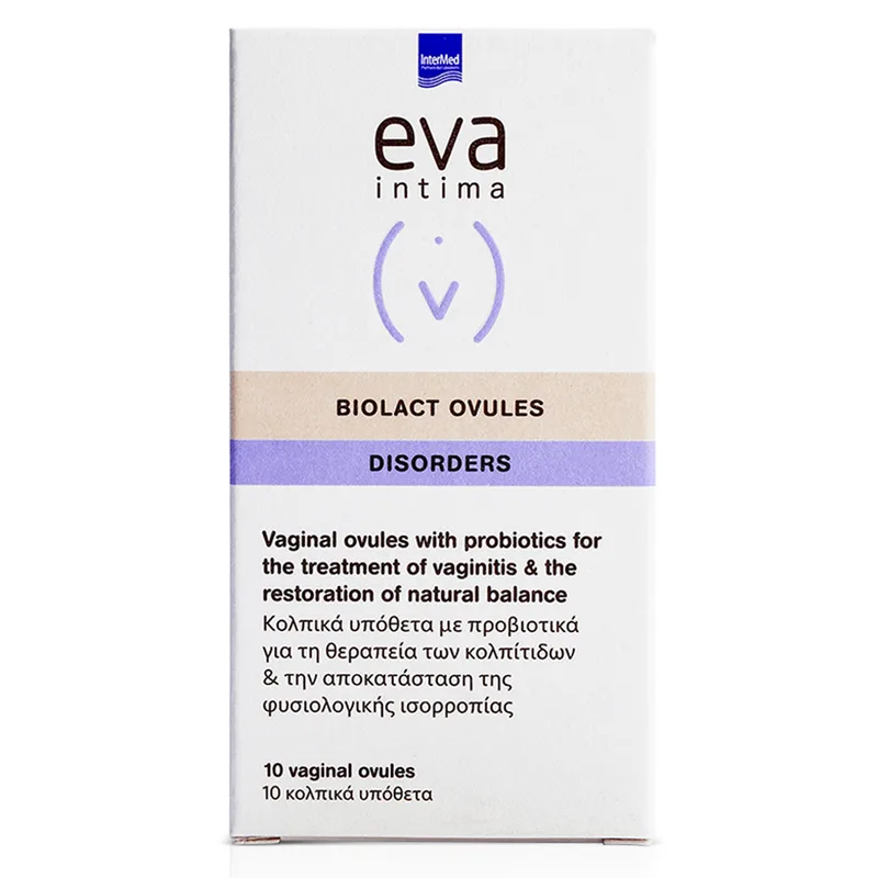 Eva Intima Biolact Ovules Disorders Κολπικά Υπόθετα με Προβιοτικά για την Αποκατάσταση & Διατήρηση Κολπικής Χλωρίδας 10 Ovules