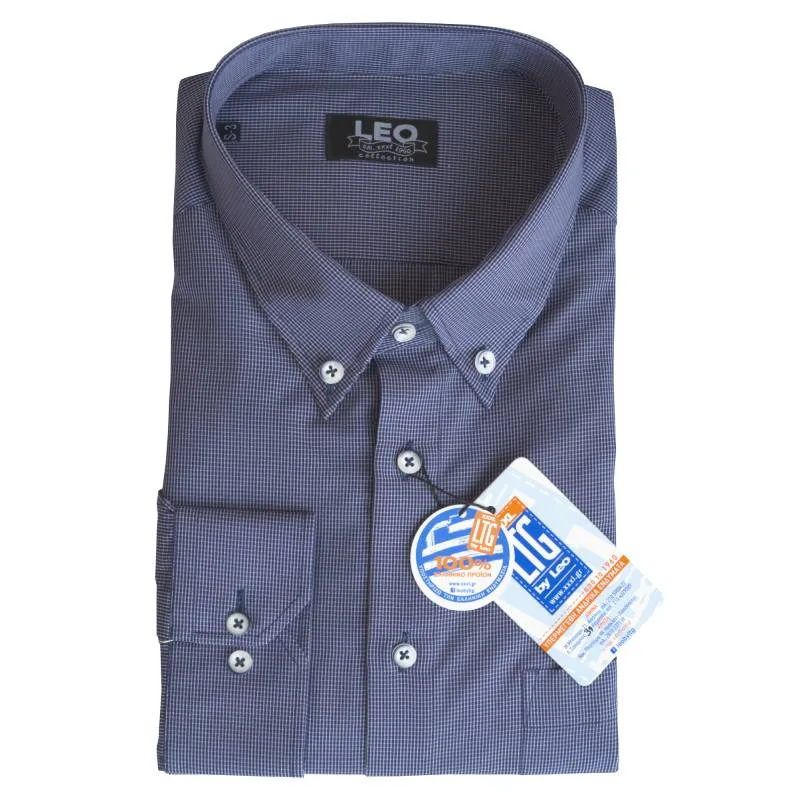 Πουκάμισο καρό γαλλικής ραφής "Small Check" by Leo Collection - Danube