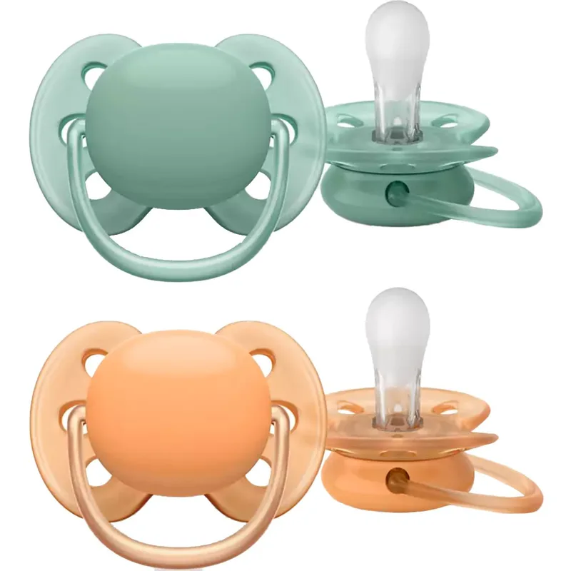 Philips Avent Ultra Soft Silicone Soother 18m+ Χακί - Πορτοκαλί Ορθοδοντική Πιπίλα Σιλικόνης με Μαλακό & Εύκαμπτο Προστατευτικό για Λιγότερους Ερεθισμούς στο Δέρμα 2 Τεμάχια, Κωδ SCF093/01