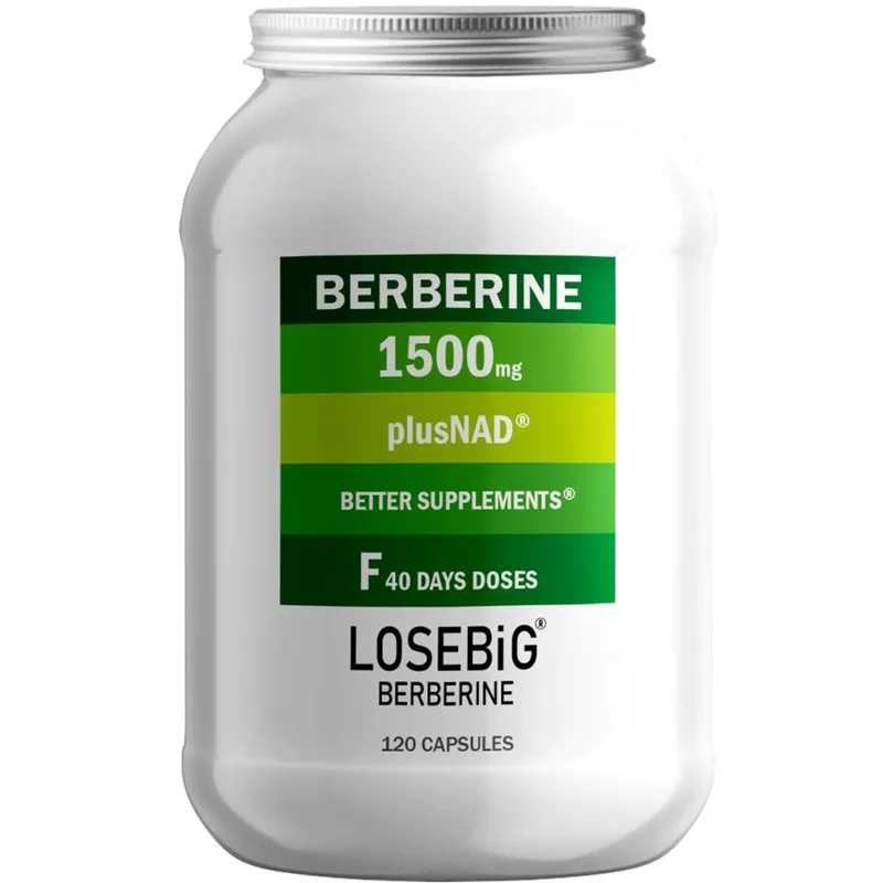 Losebig Berberine 1500mg Plus Nad Συμπλήρωμα Διατροφής Βερβερίνης & Ενζύμου NAD για την Αντιμετώπιση του Μεταβολικού Συνδρόμου, Απώλεια Βάρους & Ενεργειακή Ισορροπία 120caps