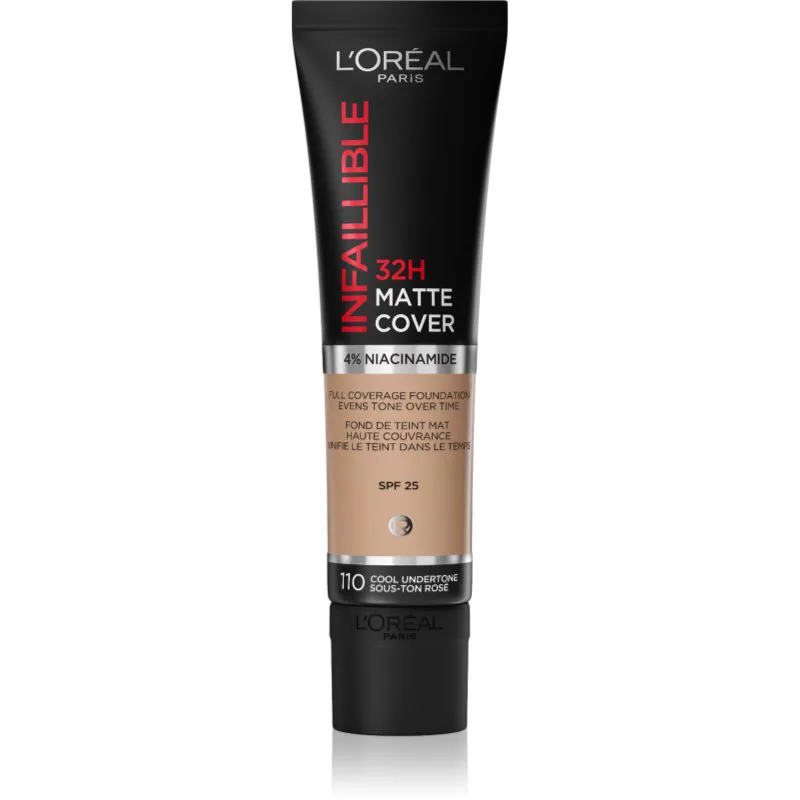 L’Oréal Paris Infallible 32H Matte Cover μακράς διαρκείας ματ μεικ απ SPF 25 απόχρωση 110 (Cool Undertone) 30 ml