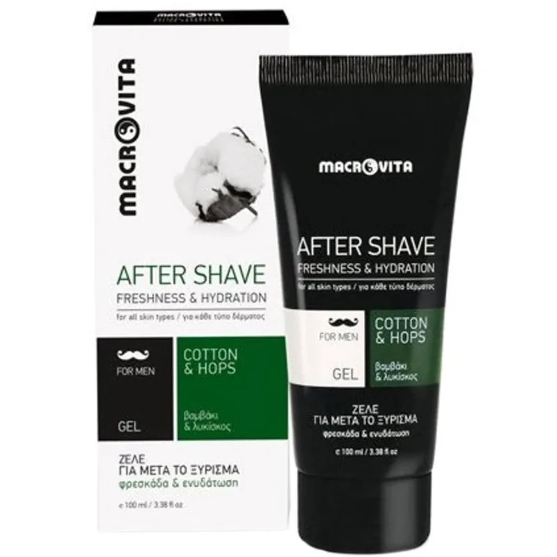 Macrovita After Shave For Men Freshness & Hydration Cotton & Hops Ενυδατικό Τζελ για Μετά το Ξύρισμα με Βαμβάκι & Λυκίσκο 100ml