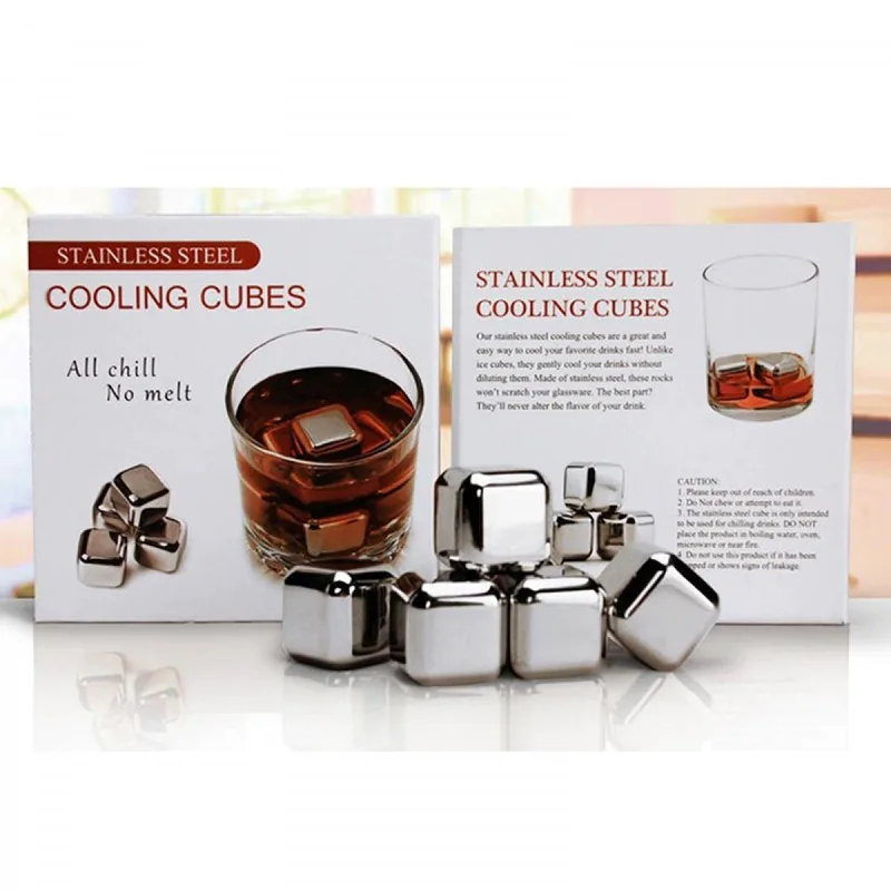 παγάκια cooling cubes από ανοξείδωτο ατσάλι που δεν λιώνουν σετ 6 τεμαχίων με πουγκί-oem