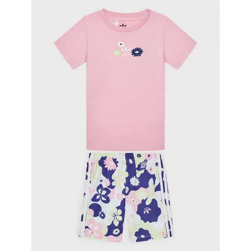 adidas Σετ T-Shirt και σορτς Flower Print HC1949 Ροζ Regular Fit