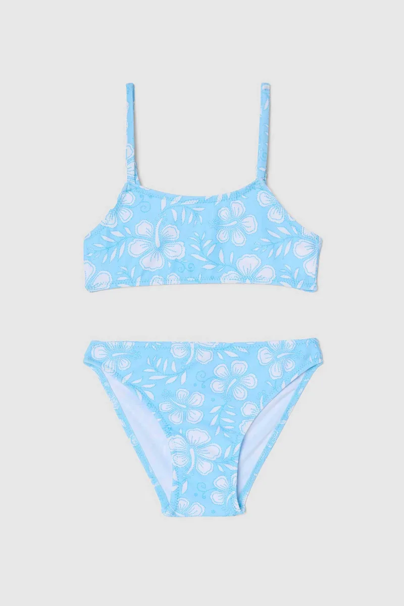OVS παιδικό σετ μαγιό μπικίνι τοπ και σλιπ με floral print (2 τεμάχια) - 002616876 Γαλάζιο
