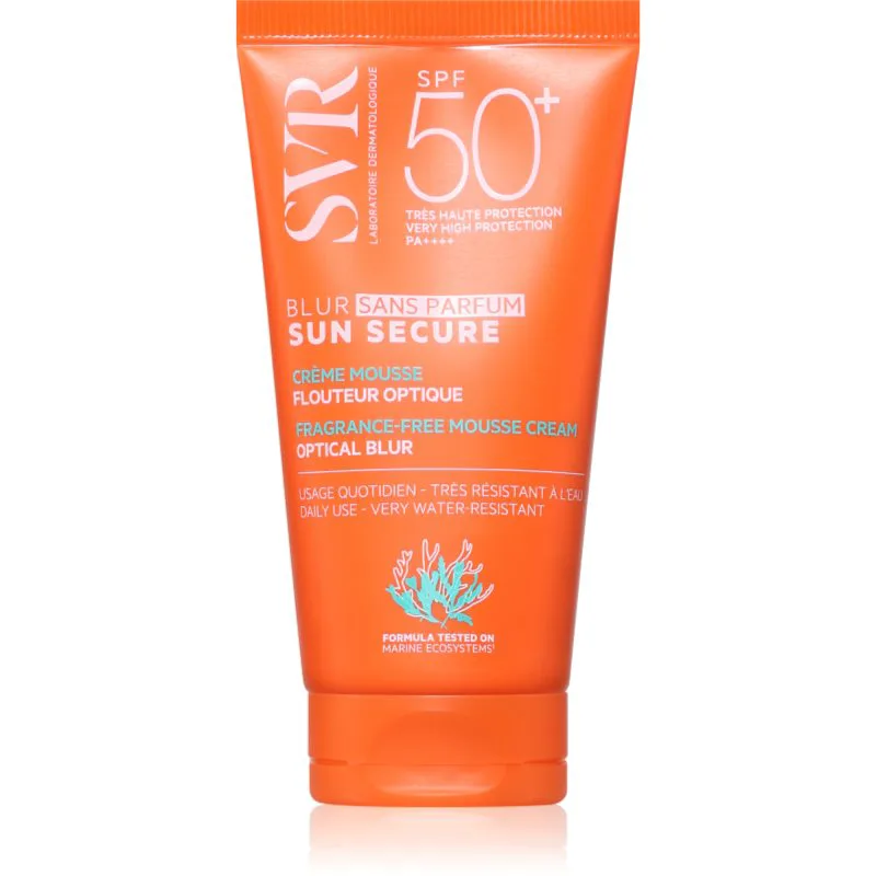 SVR Sun Secure Blur προστατευτικός αφρός για ενοποίηση του τόνου του δέρματος χωρίς άρωμα SPF 50+ 50 ml