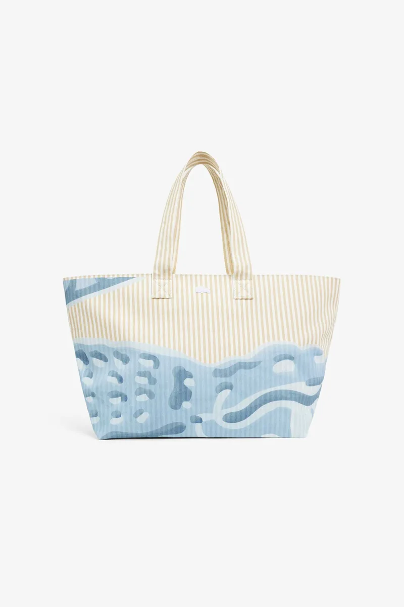 Lacoste γυναικεία τσάντα tote με ριγέ σχέδιο και λογότυπο "XL Anna" - NU5244PB Μπεζ