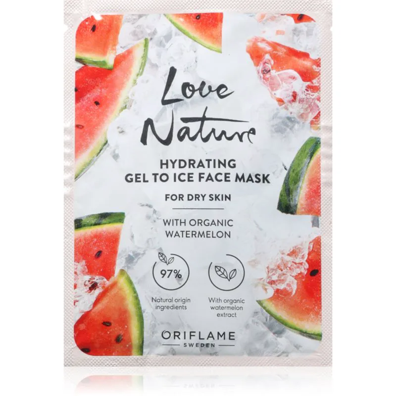 Oriflame Love Nature Gel To Ice Organic Watermelon ενυδατική μάσκα προσώπου για ξηρή επιδερμίδα 10 ml