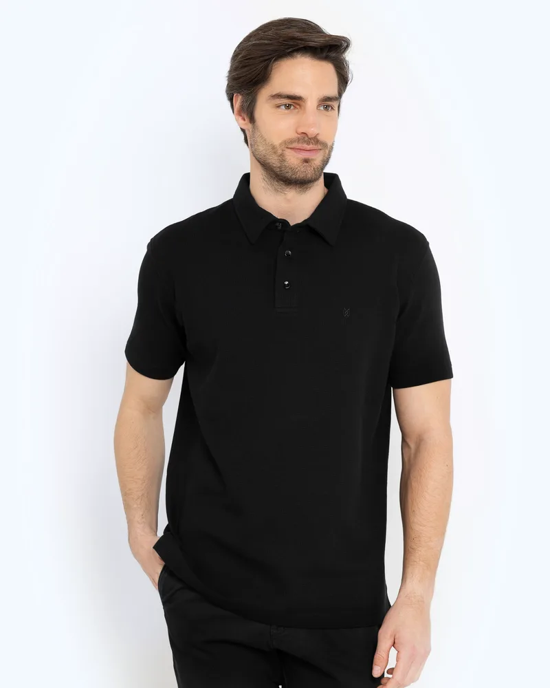 The Bostonians Ανδρική Μπλούζα Polo Pique Waffle Regular Fit 3PS1287|B031BL Μαύρο