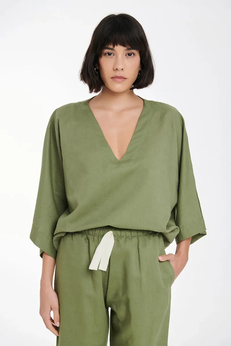 OUTLET - Λινή Πουκαμίσα Carrie - OLIVE