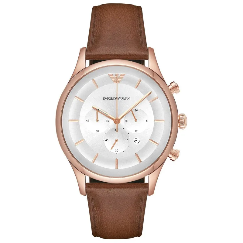EMPORIO ARMANI Lambda Rose Χρυσό Brown Leather Chronograph AR11043