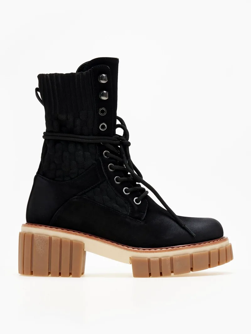ERYNN Suede Ankle Boots Sock Detail - M629 - Black