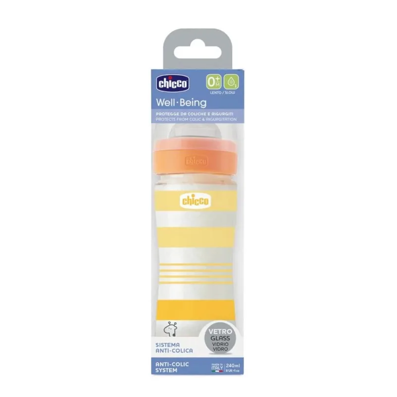Chicco Μπιμπερό Γυάλινο UNISEX Well Being 240ML 0Μ+