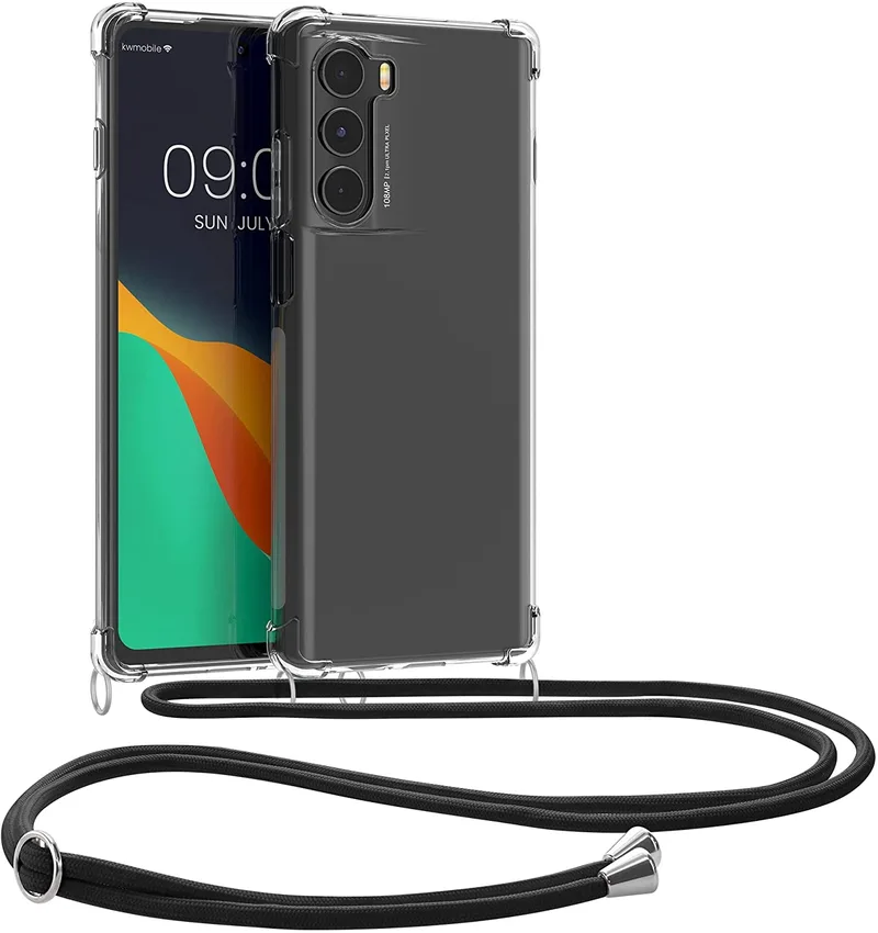 KWmobile Διάφανη Θήκη Σιλικόνης με Λουράκι Λαιμού - Motorola Moto G200 5G - Transparent / Black (57756.01)