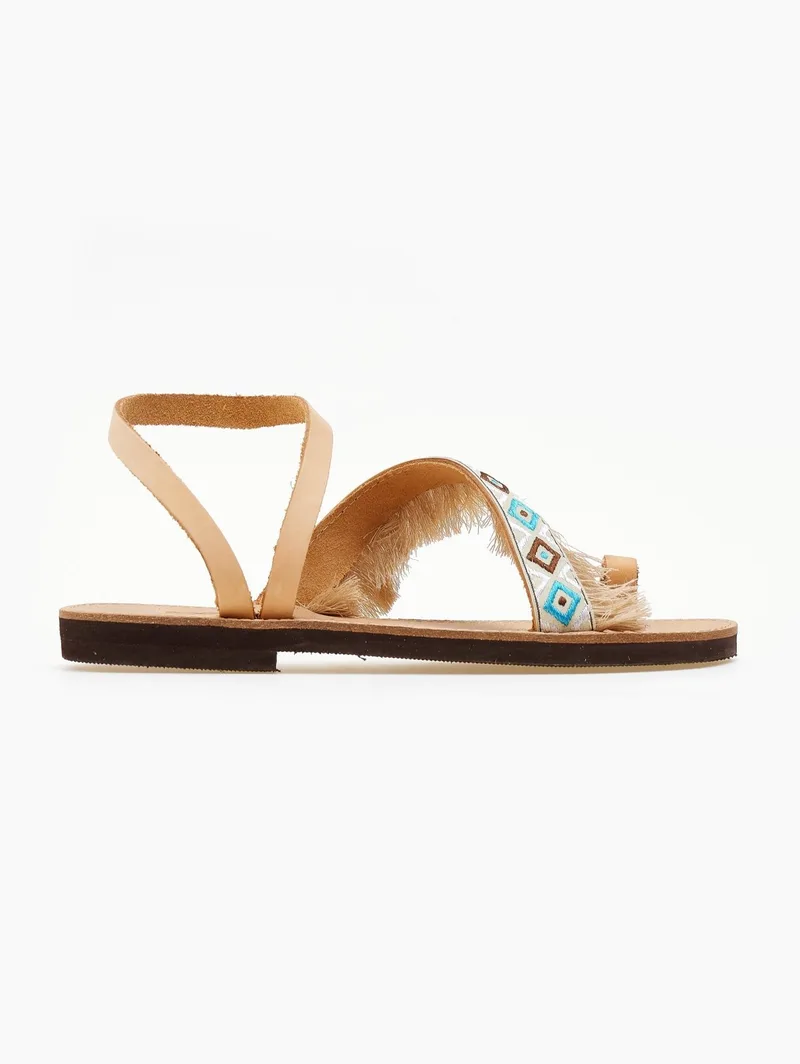 Estil Leather Sandals Boho Trim - 205 - Natural