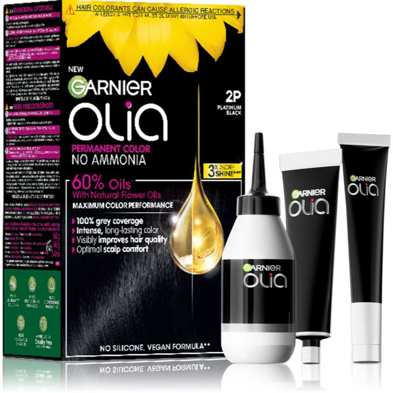 Garnier Olia Big Kit μόνιμη βαφή μαλλιών απόχρωση 2P Platinum Black 1 τμχ