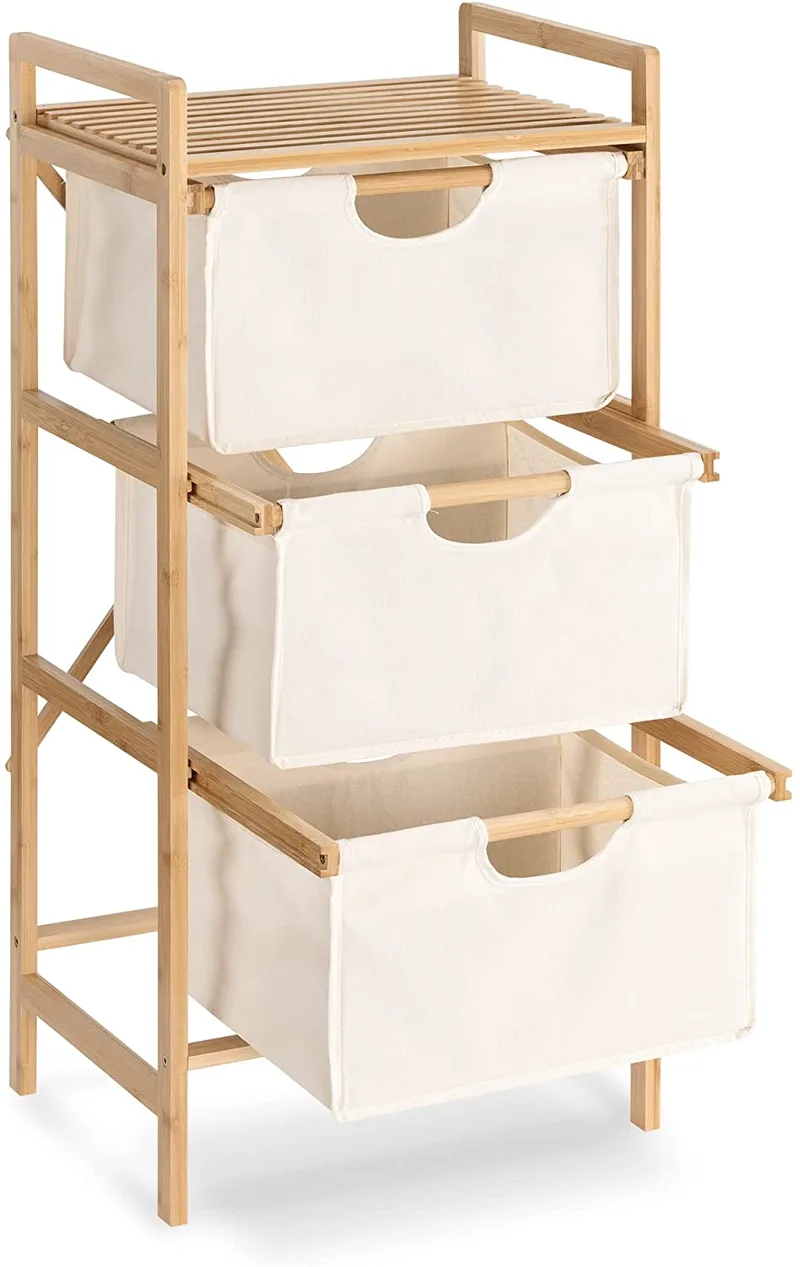 Navaris Bathroom Storage Drawers - Σετ 3 Ράφια / Καλάθια Ρούχων / Άπλυτων από Μπαμπού για το Μπάνιο - 96 x 44 x 33 cm - White (53427.02)