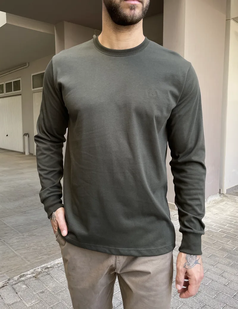 Everbest Ανδρική χακί βαμβακερή μπλούζα Plus size 2610160X
